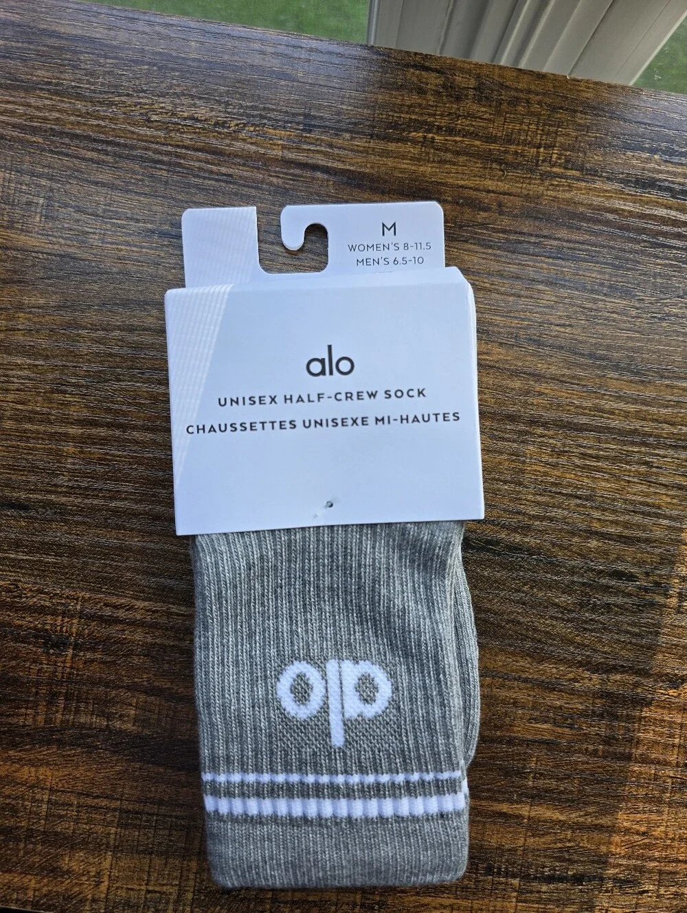 ALO Yoga Unisex  Light Grey Half-Crew Socks with White Logo